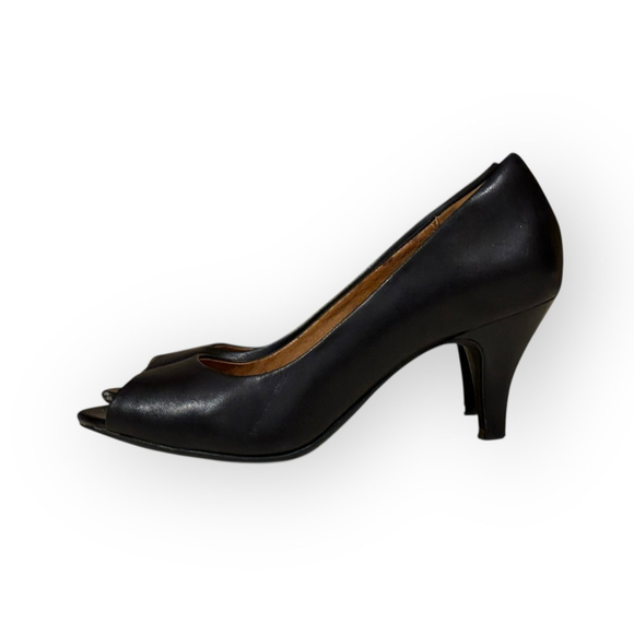 Clark’s Indigo Wessex Eider Black Leather Peep Toe Pump Shoes 6M - Picture 3 of 11